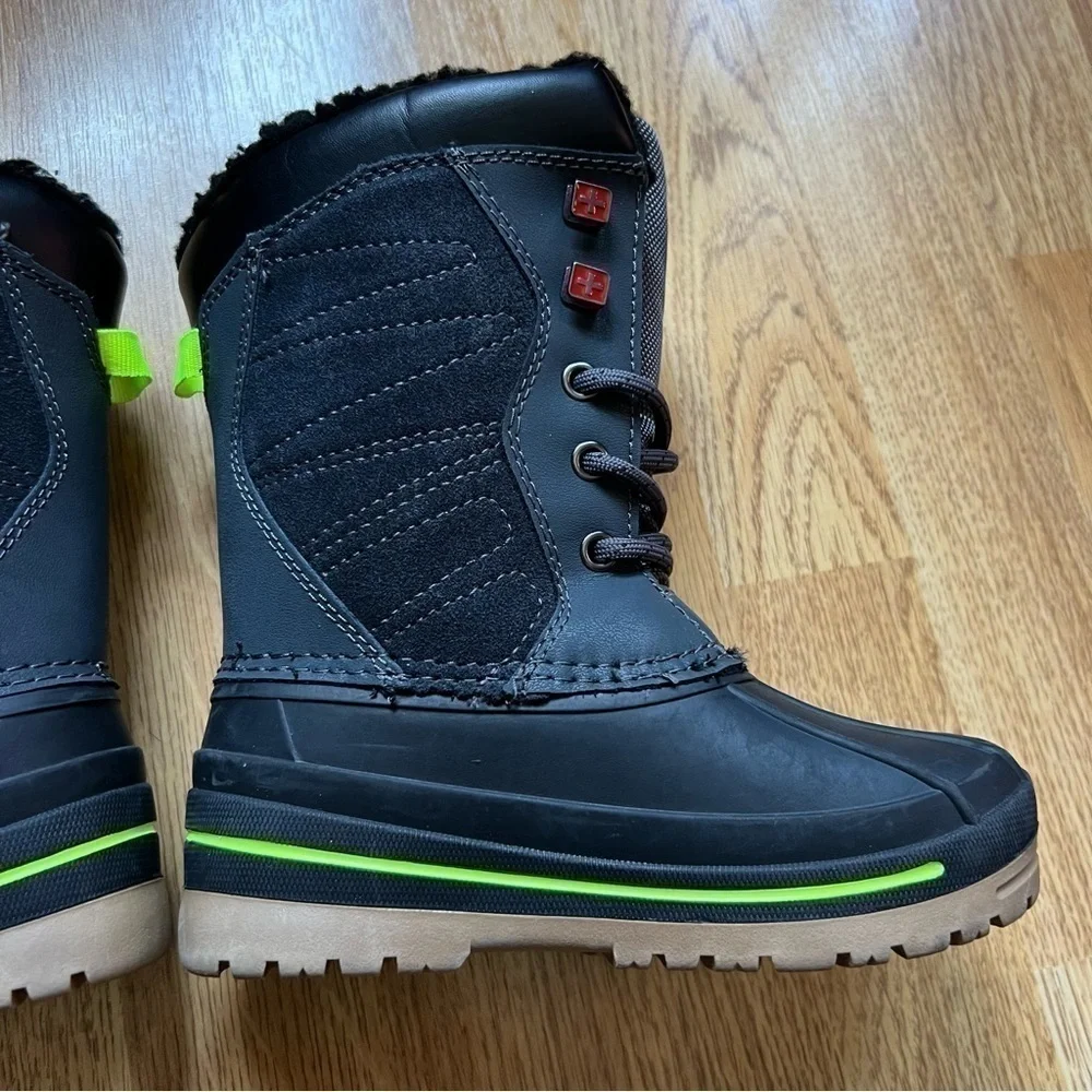 Swiss Tech Black Gray Lace Up Boys Winter Boots Size 11